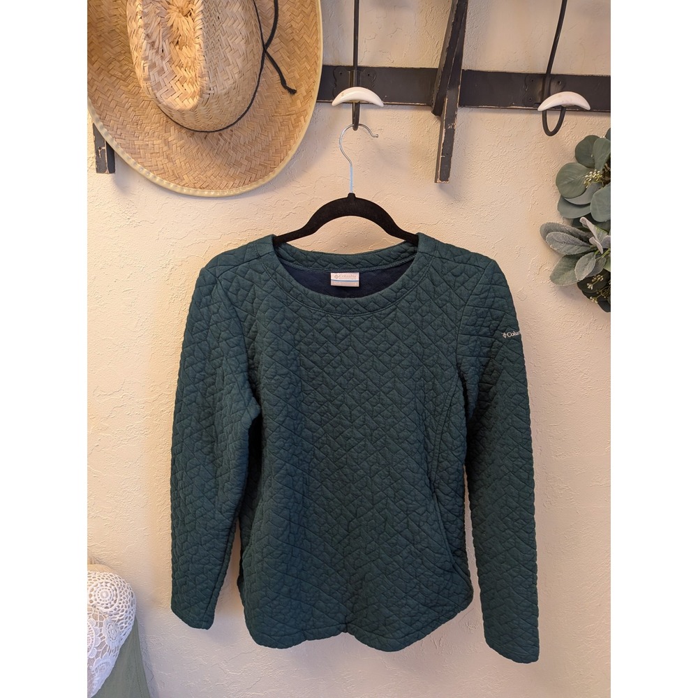 Columbia Quilted Crewneck Sweatshirt Dark Green Long Sleeve Women's Size S